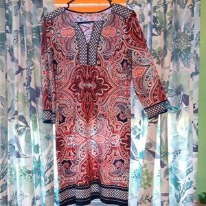Chic Paisley Long Sleeve Dress in Red and Black